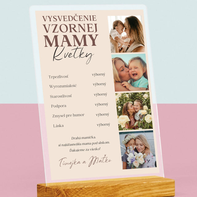 Fotokoláž: Vysvedčenie Vzornej Mamy - Tlač Na Akrylové Sklo (Vertikálne)