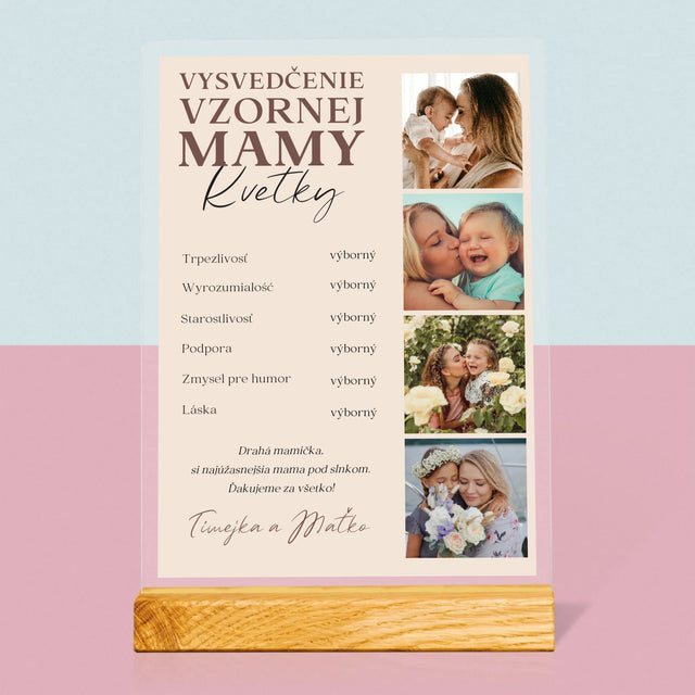 Fotokoláž: Vysvedčenie Vzornej Mamy - Tlač Na Akrylové Sklo (Vertikálne)