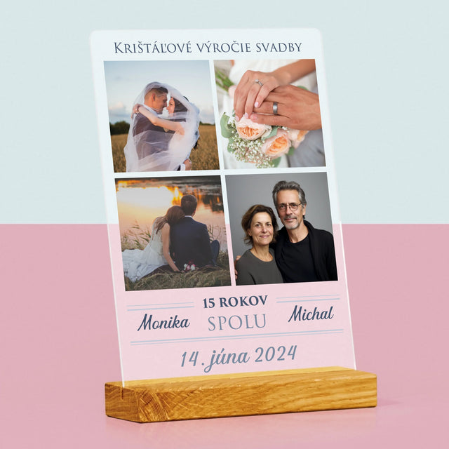 Fotokoláž: Krištáľové Výročie Svadby - Tlač Na Akrylové Sklo (Vertikálne)