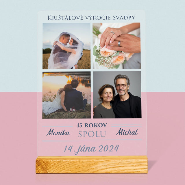 Fotokoláž: Krištáľové Výročie Svadby - Tlač Na Akrylové Sklo (Vertikálne)