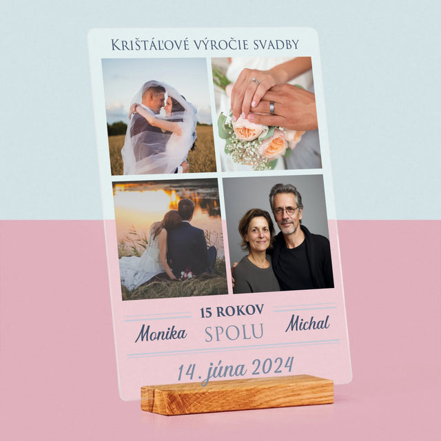 Fotokoláž: Krištáľové Výročie Svadby - Tlač Na Akrylové Sklo (Vertikálne)