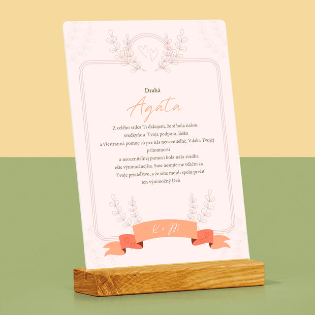 Meno A Podpis: Poďakovanie Pre Svedkyňu - Tlač Na Akrylové Sklo (Vertikálne)