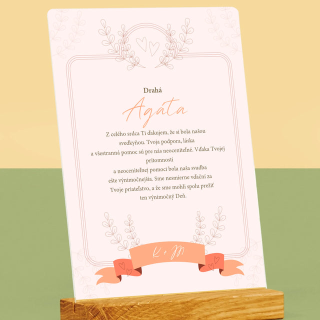 Meno A Podpis: Poďakovanie Pre Svedkyňu - Tlač Na Akrylové Sklo (Vertikálne)