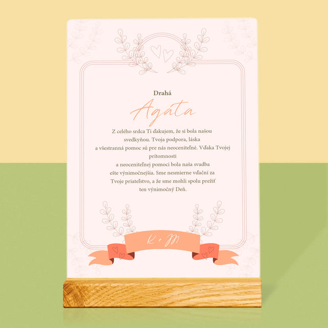 Meno A Podpis: Poďakovanie Pre Svedkyňu - Tlač Na Akrylové Sklo (Vertikálne)