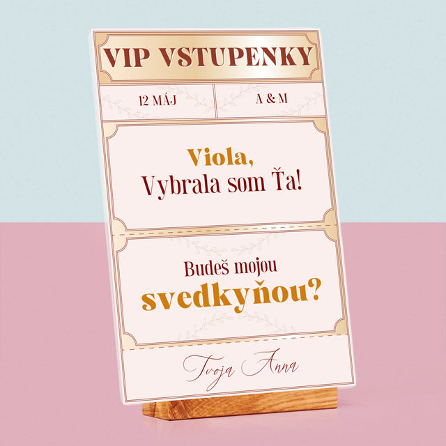 Meno A Podpis: Vip Vstupenky Svedkyňa - Tlač Na Akrylové Sklo (Vertikálne)