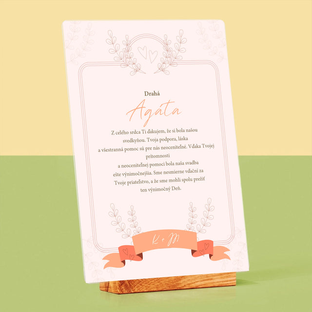 Meno A Podpis: Poďakovanie Pre Svedkyňu - Tlač Na Akrylové Sklo (Vertikálne)