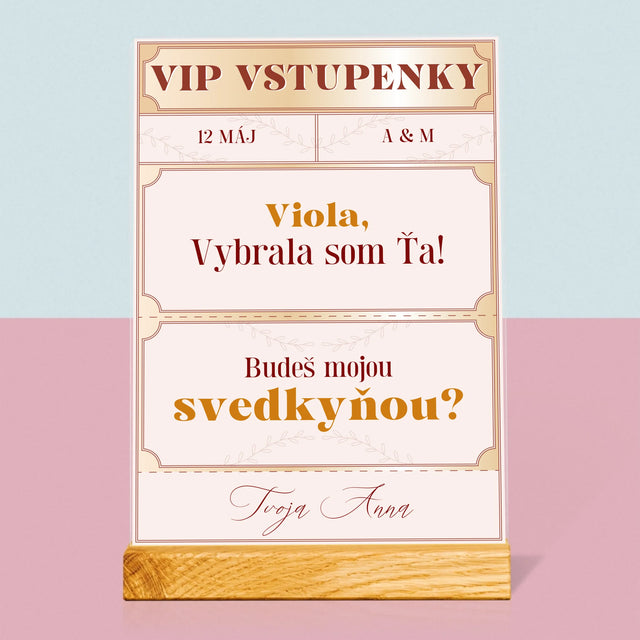 Meno A Podpis: Vip Vstupenky Svedkyňa - Tlač Na Akrylové Sklo (Vertikálne)