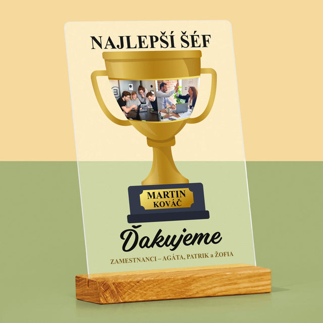 Fotokoláž: Pohár Pre Najlepšieho Šéfa - Tlač Na Akrylové Sklo (Vertikálne)