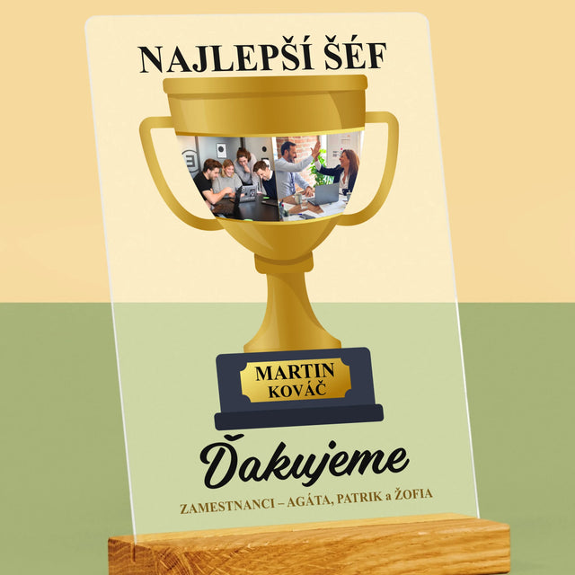 Fotokoláž: Pohár Pre Najlepšieho Šéfa - Tlač Na Akrylové Sklo (Vertikálne)
