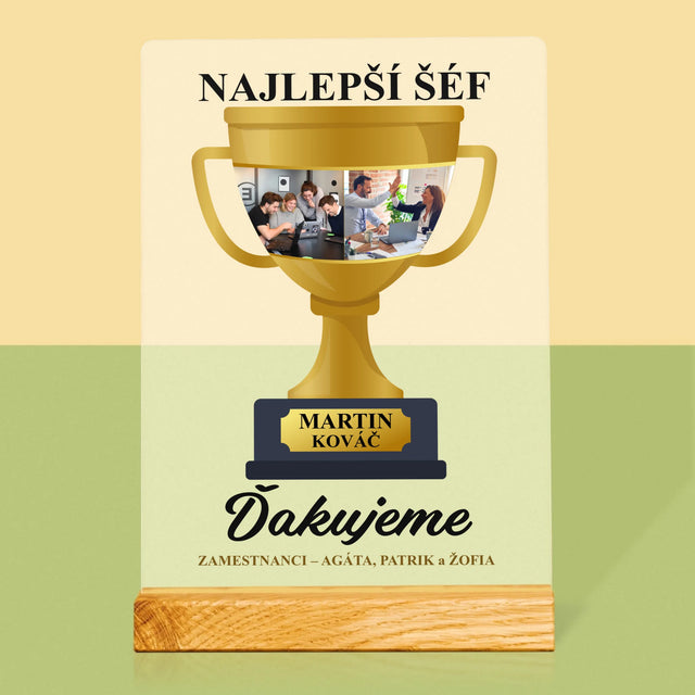 Fotokoláž: Pohár Pre Najlepšieho Šéfa - Tlač Na Akrylové Sklo (Vertikálne)