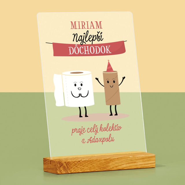 Meno A Podpis: Najlepší Dôchodok - Tlač Na Akrylové Sklo (Vertikálne)