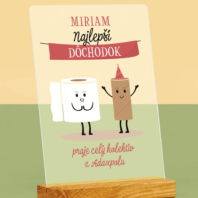 Meno A Podpis: Najlepší Dôchodok - Tlač Na Akrylové Sklo (Vertikálne)