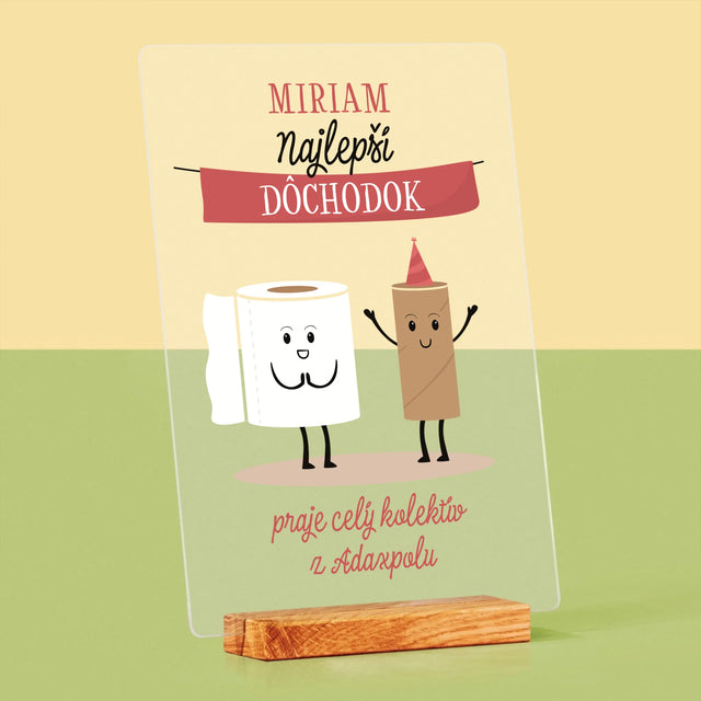 Meno A Podpis: Najlepší Dôchodok - Tlač Na Akrylové Sklo (Vertikálne)