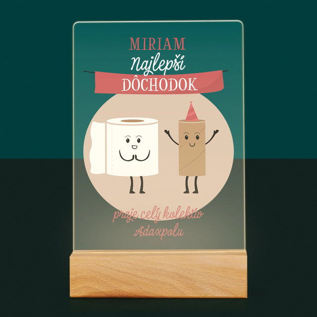 Meno A Podpis: Najlepší Dôchodok - Tlač Na Akrylové Sklo (Vertikálne)