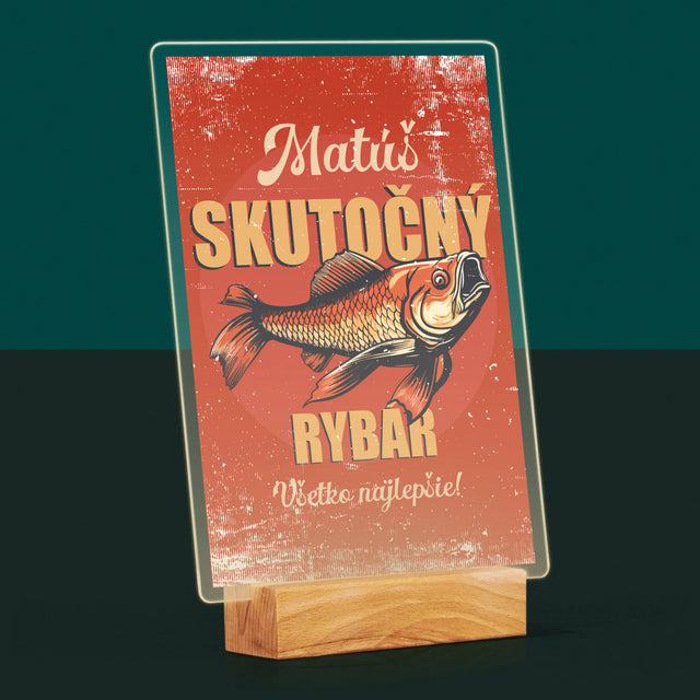 Meno A Podpis: Skutočný Rybár - Tlač Na Akrylové Sklo (Vertikálne)