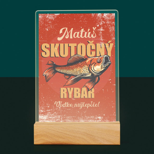 Meno A Podpis: Skutočný Rybár - Tlač Na Akrylové Sklo (Vertikálne)