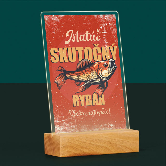 Meno A Podpis: Skutočný Rybár - Tlač Na Akrylové Sklo (Vertikálne)