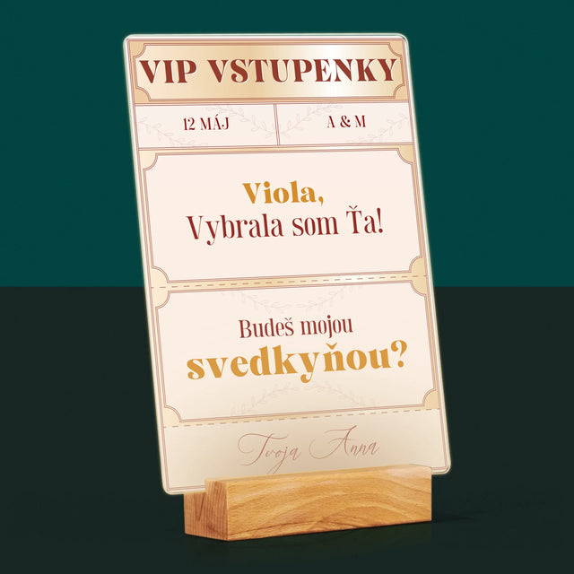 Meno A Podpis: Vip Vstupenky Svedkyňa - Tlač Na Akrylové Sklo (Vertikálne)