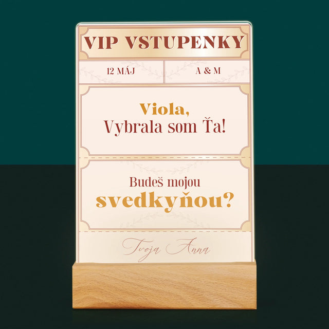 Meno A Podpis: Vip Vstupenky Svedkyňa - Tlač Na Akrylové Sklo (Vertikálne)