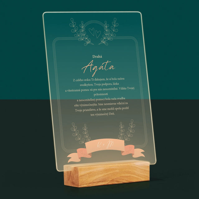Meno A Podpis: Poďakovanie Pre Svedkyňu - Tlač Na Akrylové Sklo (Vertikálne)