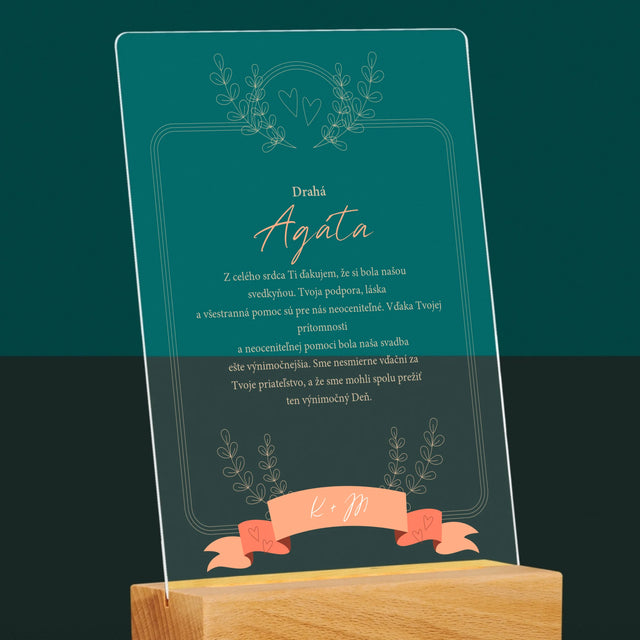 Meno A Podpis: Poďakovanie Pre Svedkyňu - Tlač Na Akrylové Sklo (Vertikálne)