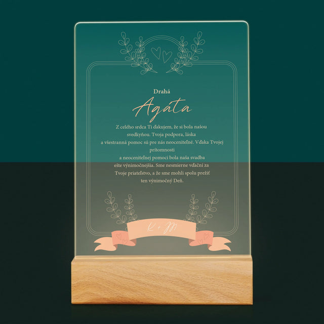 Meno A Podpis: Poďakovanie Pre Svedkyňu - Tlač Na Akrylové Sklo (Vertikálne)