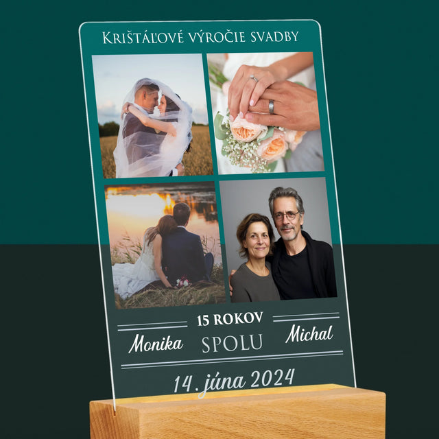Fotokoláž: Krištáľové Výročie Svadby - Tlač Na Akrylové Sklo (Vertikálne)