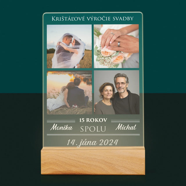 Fotokoláž: Krištáľové Výročie Svadby - Tlač Na Akrylové Sklo (Vertikálne)