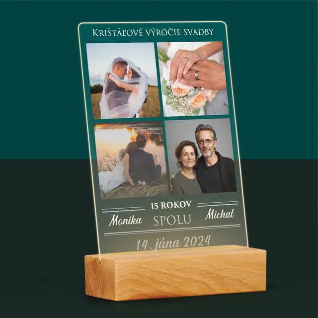 Fotokoláž: Krištáľové Výročie Svadby - Tlač Na Akrylové Sklo (Vertikálne)