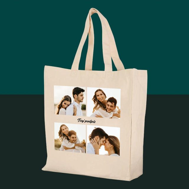 Fotokoláž: 4 Fotografie A Podpis - Plátená Taška