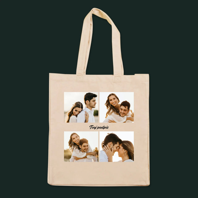 Fotokoláž: 4 Fotografie A Podpis - Plátená Taška