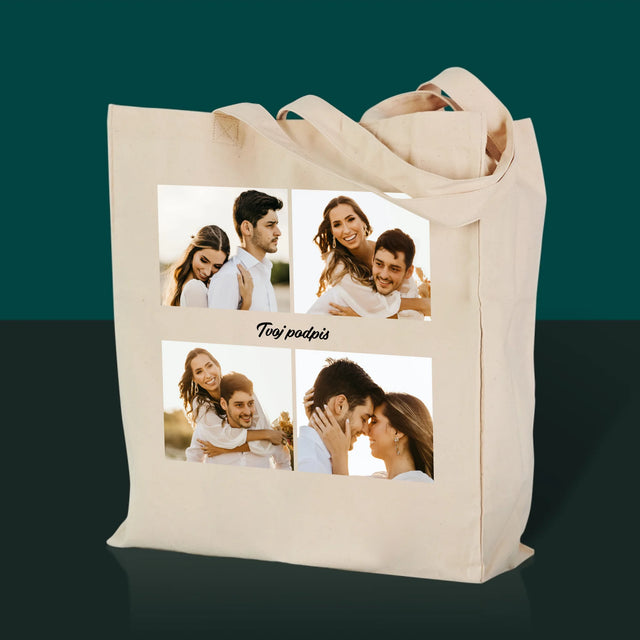 Fotokoláž: 4 Fotografie A Podpis - Plátená Taška