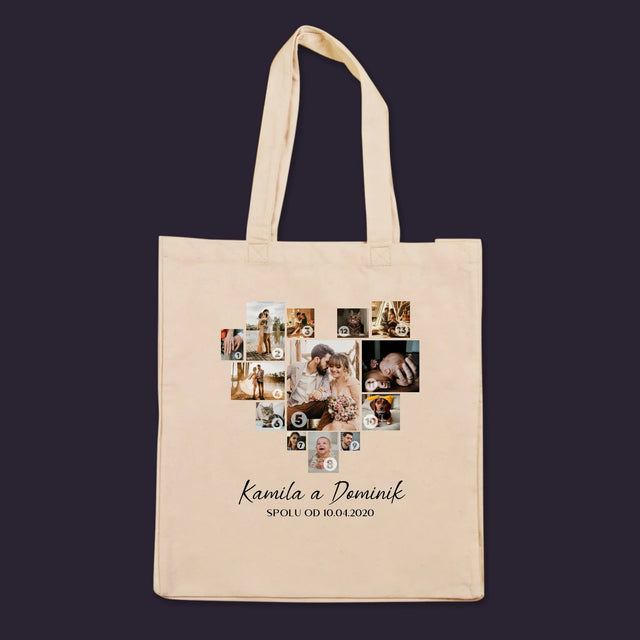 Fotokoláž: Srdce Koláž Z Fotografií - Plátená Taška