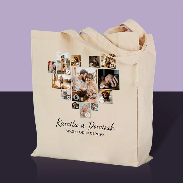 Fotokoláž: Srdce Koláž Z Fotografií - Plátená Taška