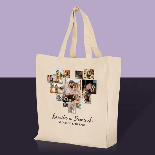 Fotokoláž: Srdce Koláž Z Fotografií - Plátená Taška