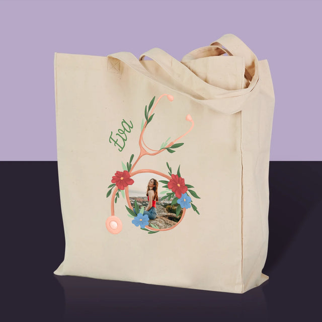 Fotografia A Podpis: Stetoskop Kvety - Plátená Taška