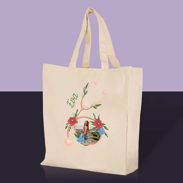 Fotografia A Podpis: Stetoskop Kvety - Plátená Taška