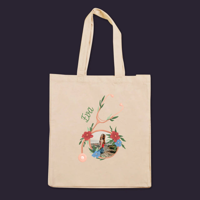 Fotografia A Podpis: Stetoskop Kvety - Plátená Taška