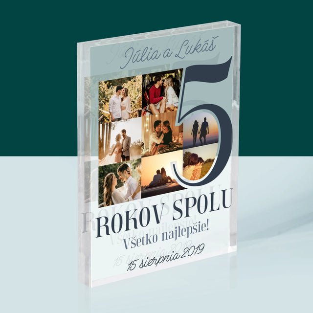 Fotokoláž: 5 Rokov Spolu - Akrylový Blok (Vertikálne)