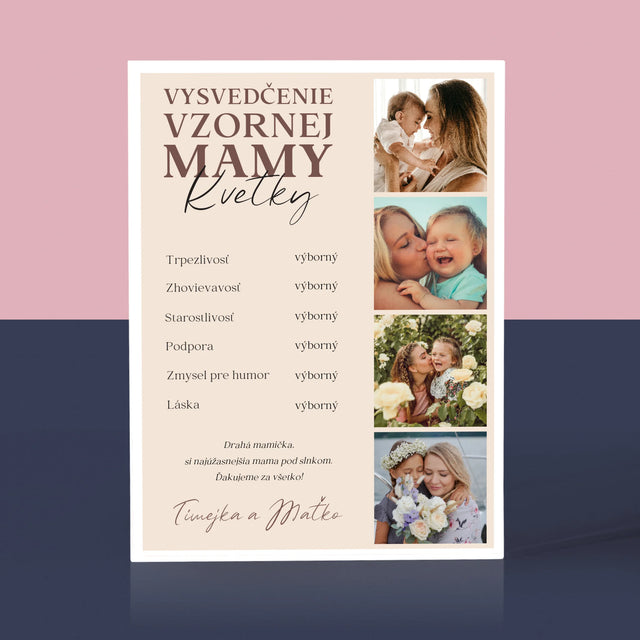 Fotokoláž: Vysvedčenie Vzornej Mamy - Akrylový Blok (Vertikálne)