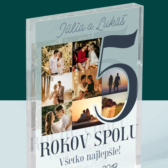 Fotokoláž: 5 Rokov Spolu - Akrylový Blok (Vertikálne)