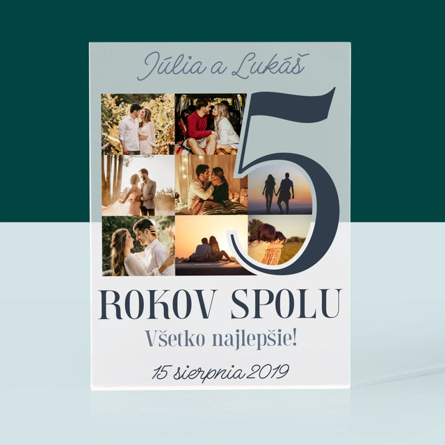 Fotokoláž: 5 Rokov Spolu - Akrylový Blok (Vertikálne)