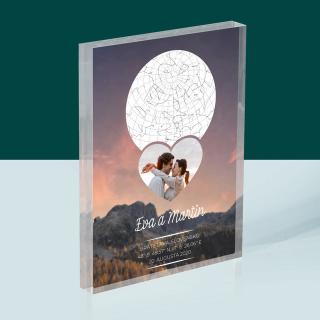 Mapa Hviezd: Zaľúbený Pár V Horách - Akrylový Blok (Vertikálne)