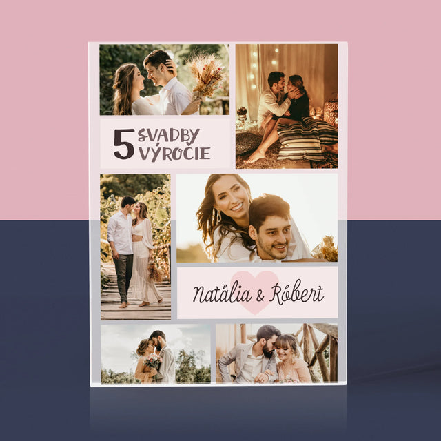 Fotokoláž: 5. Výročie Svadby - Akrylový Blok (Vertikálne)
