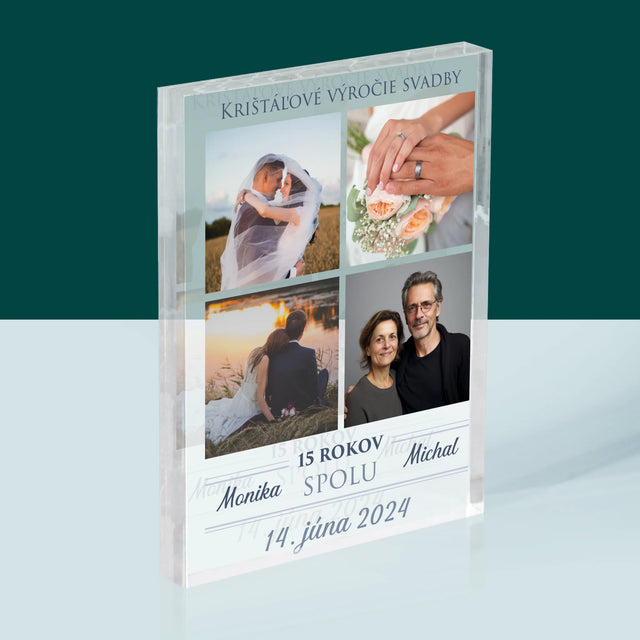 Fotokoláž: Krištáľové Výročie Svadby - Akrylový Blok (Vertikálne)