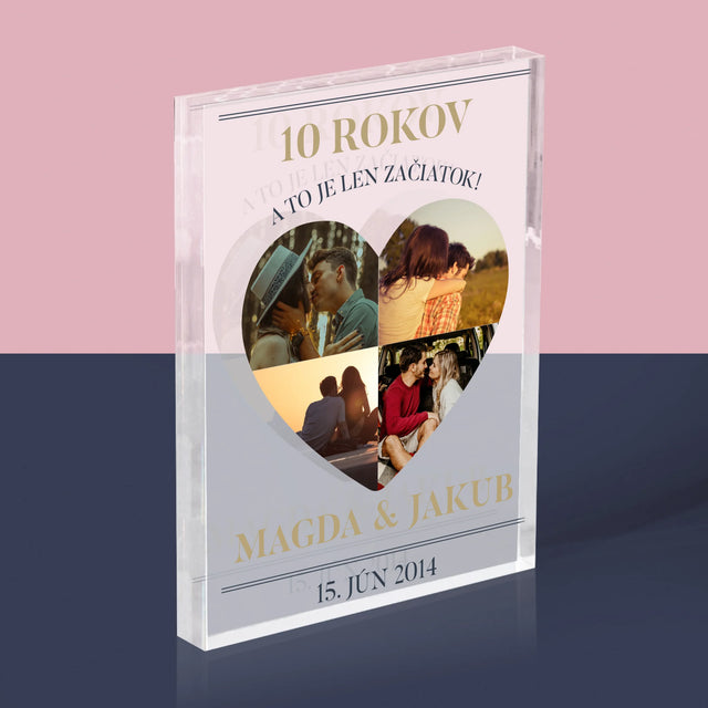 Tvar Z Fotografií: Výročie Srdce - Akrylový Blok (Vertikálne)