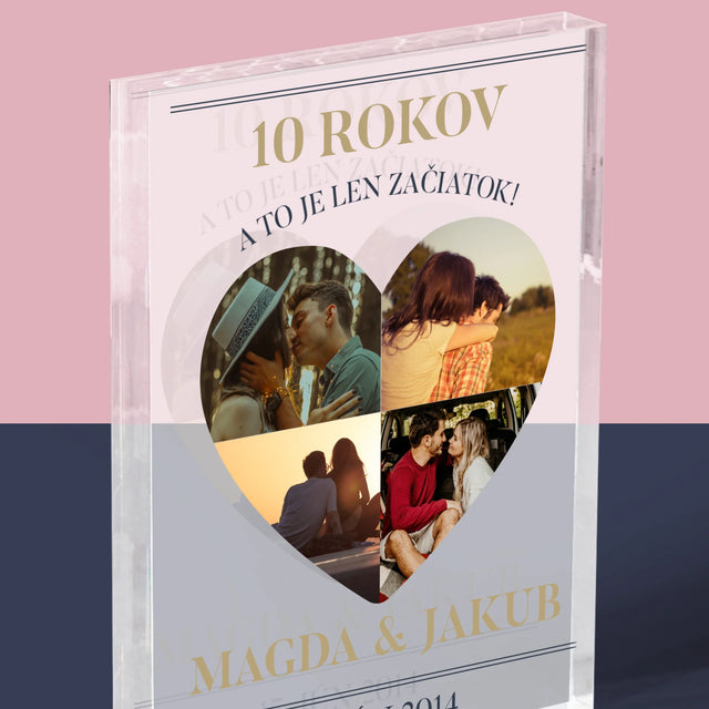 Tvar Z Fotografií: Výročie Srdce - Akrylový Blok (Vertikálne)