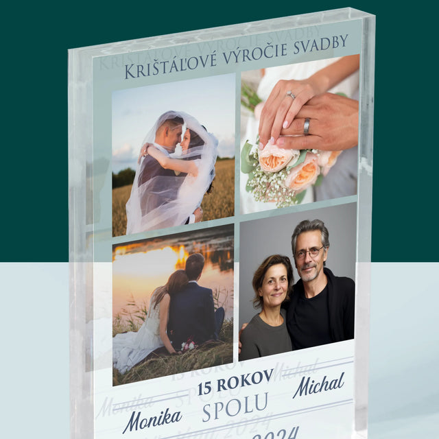 Fotokoláž: Krištáľové Výročie Svadby - Akrylový Blok (Vertikálne)