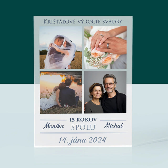 Fotokoláž: Krištáľové Výročie Svadby - Akrylový Blok (Vertikálne)