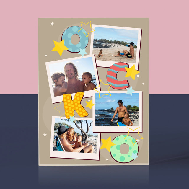 Fotokoláž: Písmená Ocko - Akrylový Blok (Vertikálne)